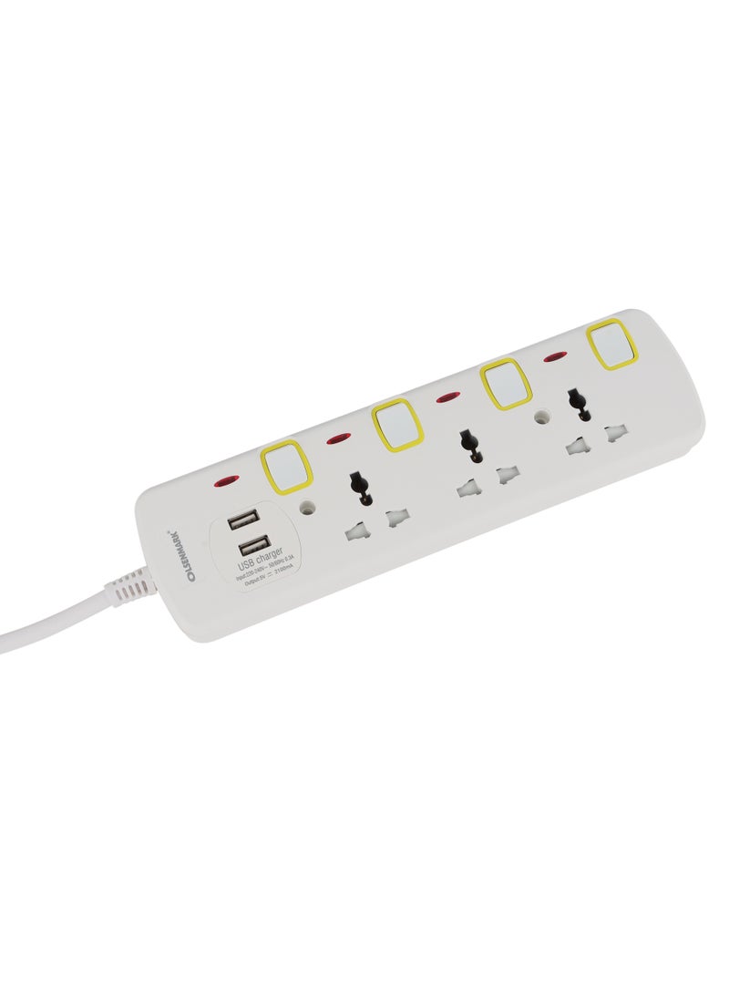 Olsenmark - Olsenmark 3 Way Universal Power Extension Socket With 2 USB 2.1A, 3M Cable 13A - Image 1