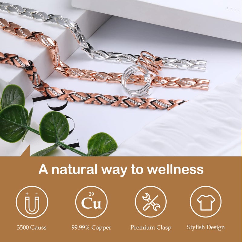Feraco Copper Bracelet for Women 99.99% Solid Copper Magnetic Bracelets, Unique X Shape Links, Magnetic Field Therapy Jewelry Gifts (X with Crystals) - Image 4