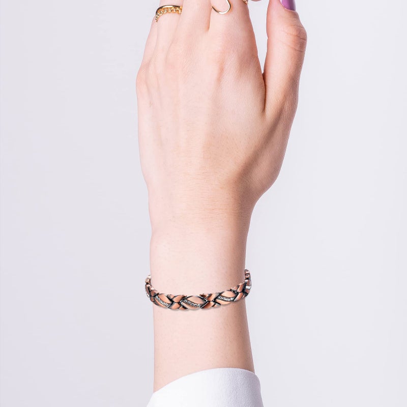 Feraco Copper Bracelet for Women 99.99% Solid Copper Magnetic Bracelets, Unique X Shape Links, Magnetic Field Therapy Jewelry Gifts (X with Crystals) - Image 5