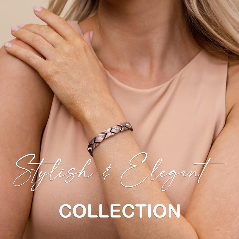 Feraco Copper Bracelet for Women 99.99% Solid Copper Magnetic Bracelets, Unique X Shape Links, Magnetic Field Therapy Jewelry Gifts (X with Crystals) - Image 3