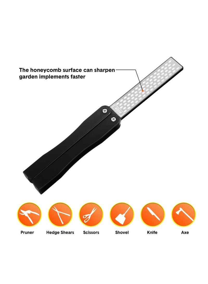 Y&D 2 Pack Garden Tool Sharpener, Folding Pocket Diamond Knife Sharpener 400/600 Grit Double-Sided Scissor, Pruners, Loppers or Blade Sharpening Stone for Camping Kitchen - Image 2