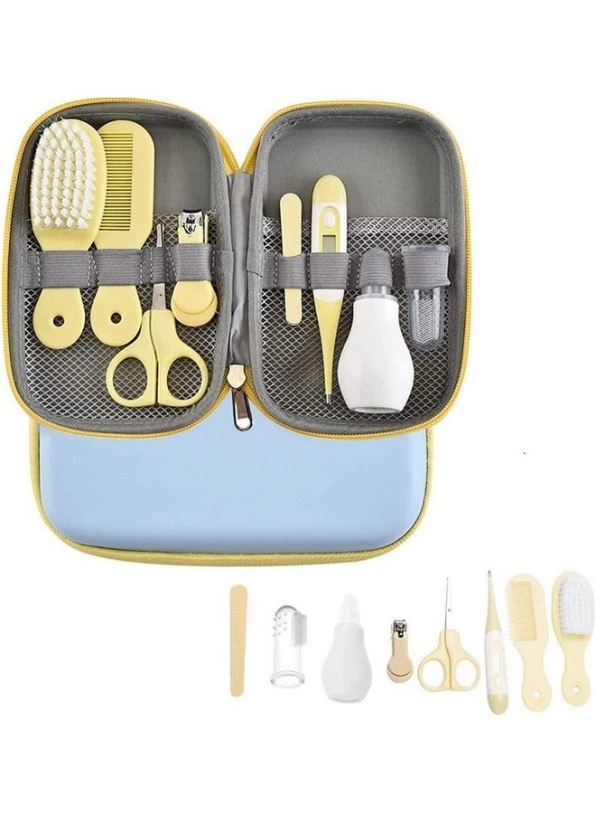 بيوينتي مجموعة العناية بالطفل مكونة من 8 قطع مع مقياس حرارة، شفاط أنفي، فرشاة أسنان، مبرد أظافر، مقص، فرشاة ومشط، أداة استحمام أساسية محمولة للعناية اليومية بالطفل الصغير، أصفر - Image 2