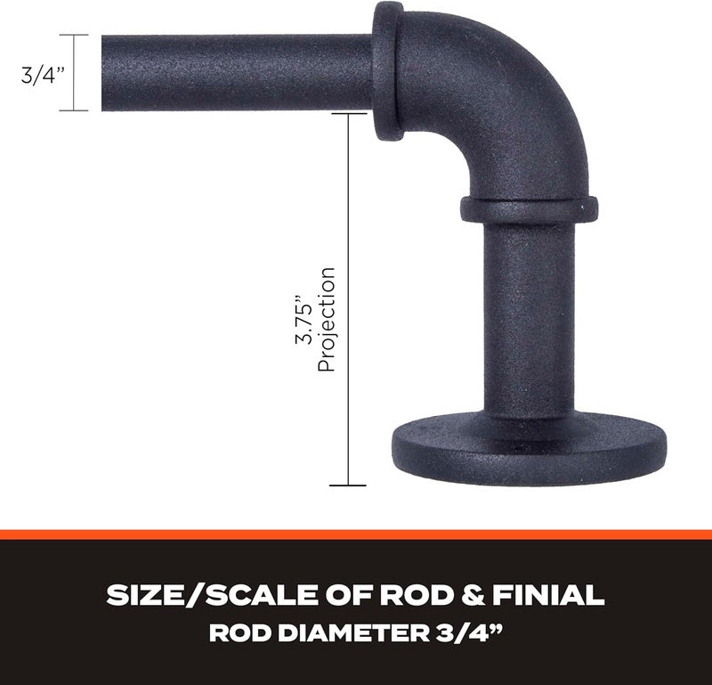 Sun Zero SN47079 Bronn Industrial Pipe Blackout Wrap Around Double Curtain Rod, 36-66" Adjustable Length, Matte Black Finish, 3/4" and 5/8" Diameter Textured Steel Tubes - Image 5