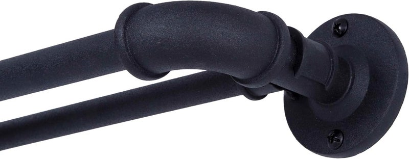 Sun Zero SN47079 Bronn Industrial Pipe Blackout Wrap Around Double Curtain Rod, 36-66" Adjustable Length, Matte Black Finish, 3/4" and 5/8" Diameter Textured Steel Tubes - Image 1