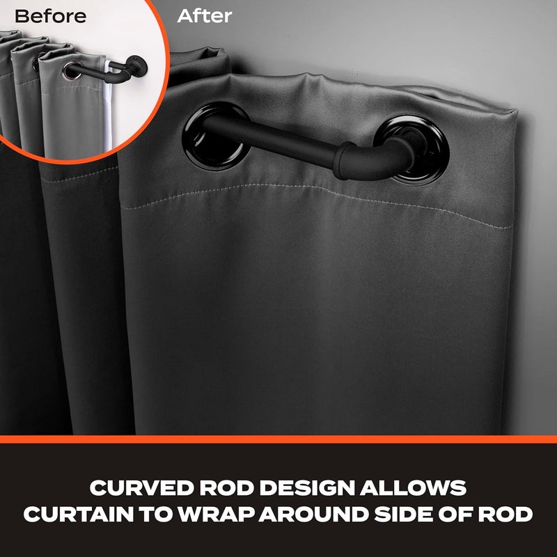 Sun Zero SN47079 Bronn Industrial Pipe Blackout Wrap Around Double Curtain Rod, 36-66" Adjustable Length, Matte Black Finish, 3/4" and 5/8" Diameter Textured Steel Tubes - Image 3