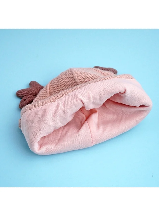 LITTLE SURPRISE BOX Peach Baby Antler Knitted Soft Woolen Winter Cap With Tie Up 6-18 Months