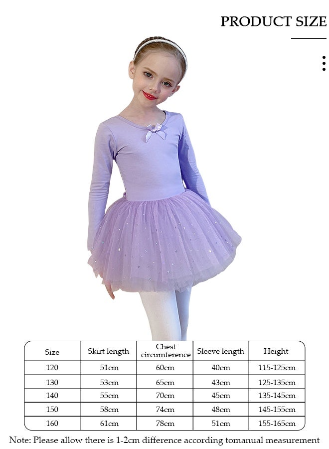 DUNISO Girls Ballet Dress Long Sleeve Dance Leotard with Skirt,Dance Dress with Lace Hemline, Gymnastic Ballerina Ballet Outfit Dress, Mini Skirt Princess Dresses Dance Wear Clothes for Little Girl - Image 2