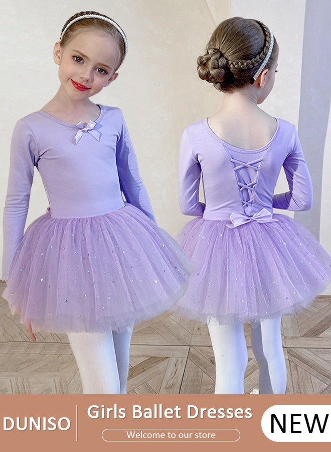 DUNISO Girls Ballet Dress Long Sleeve Dance Leotard with Skirt,Dance Dress with Lace Hemline, Gymnastic Ballerina Ballet Outfit Dress, Mini Skirt Princess Dresses Dance Wear Clothes for Little Girl - Image 1