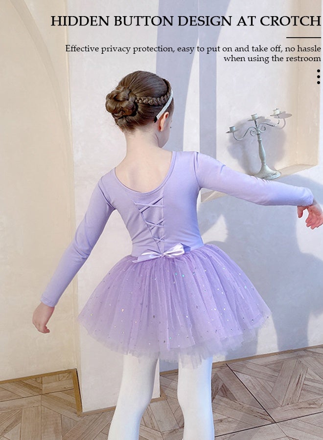 DUNISO Girls Ballet Dress Long Sleeve Dance Leotard with Skirt,Dance Dress with Lace Hemline, Gymnastic Ballerina Ballet Outfit Dress, Mini Skirt Princess Dresses Dance Wear Clothes for Little Girl - Image 4