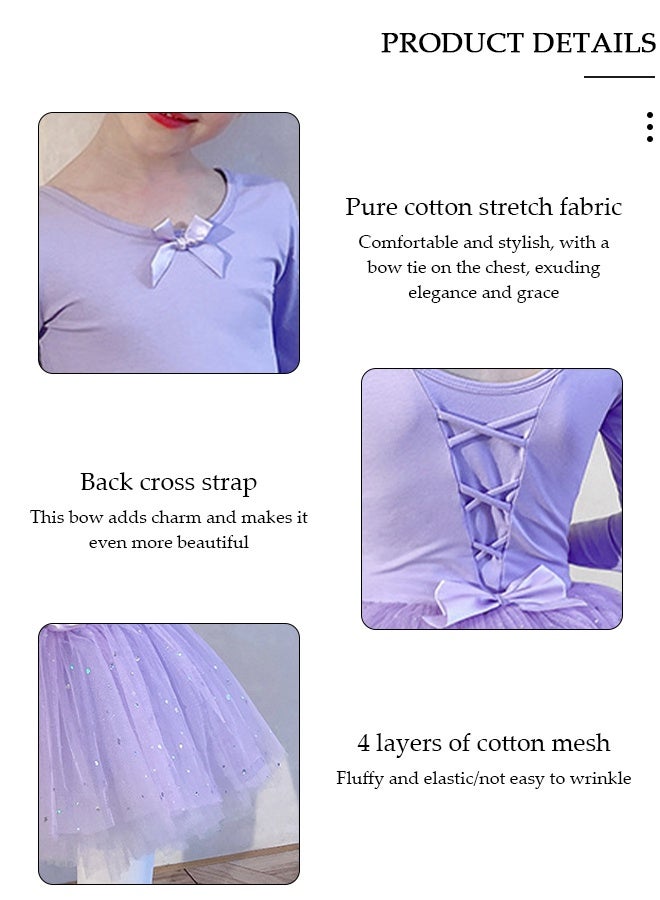 DUNISO Girls Ballet Dress Long Sleeve Dance Leotard with Skirt,Dance Dress with Lace Hemline, Gymnastic Ballerina Ballet Outfit Dress, Mini Skirt Princess Dresses Dance Wear Clothes for Little Girl - Image 5