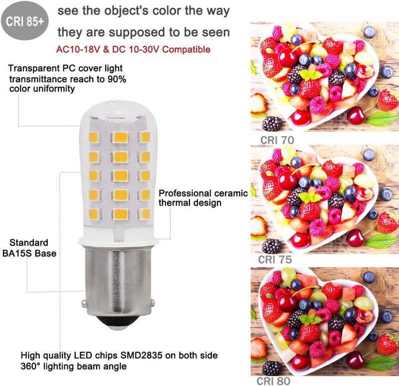 LEMENG لمبة LED BA15S 12V S8 SC 3W 300Lm 2700K بيضاء دافئة، قاعدة بايونت مفردة 1156 1141 P21W، إضاءة المناظر الطبيعية RV كامبر قارب مقطورة AC/DC 12 فولت - عبوة 4 - Image 5