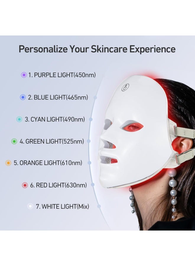 قناع الوجه بتقنية العلاج بالضوء الأحمر LED، جهاز تجميل منزلي 7 في 1 بضوء أحمر وأزرق، لاسلكي، محمول، قابل لإعادة الشحن، قناع سيليكون مضاد للتجاعيد وعلاج حب الشباب - Image 2