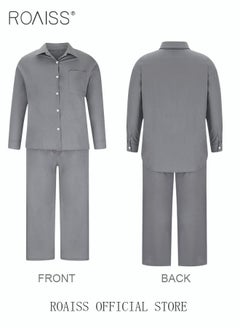 roaiss Ladies 2 Piece Set New Trend Fashion Classic Solid Color Cotton Linen Shirt Suit Summer Spring Plus Size Clothes for Women Breathable and Cool Long-Sleeve Lapel Shirt Loose Pants  - Image 5