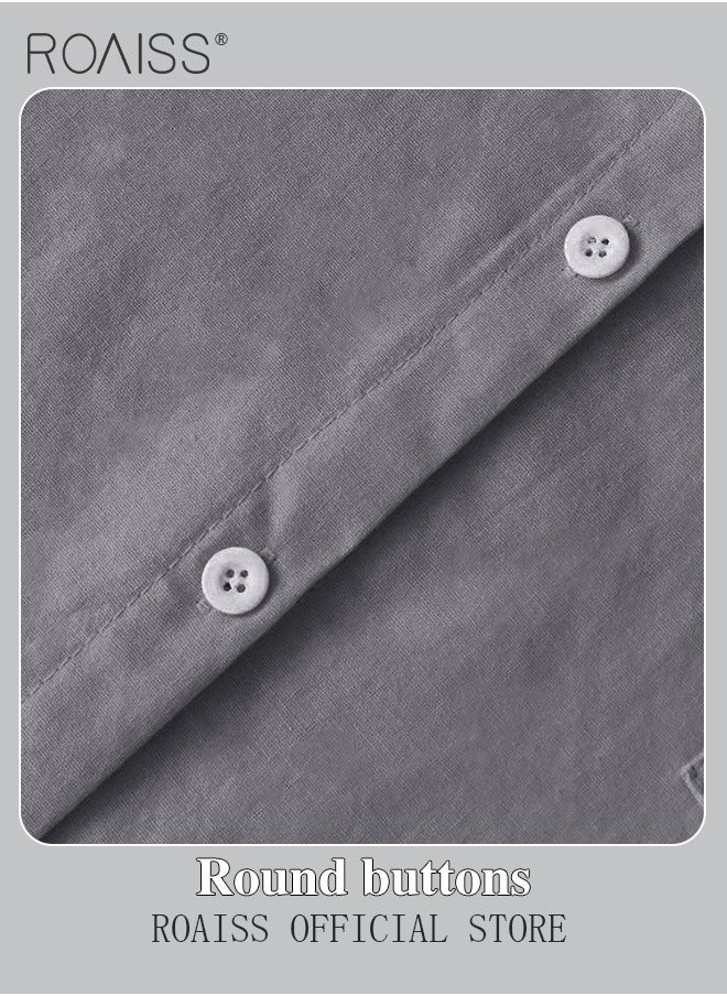 roaiss - Ladies 2 Piece Set New Trend Fashion Classic Solid Color Cotton Linen Shirt Suit Summer Spring Plus Size Clothes for Women Breathable and Cool Long-Sleeve Lapel Shirt Loose Pants - Image 1
