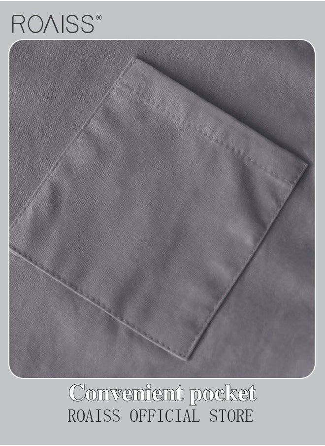 roaiss - Ladies 2 Piece Set New Trend Fashion Classic Solid Color Cotton Linen Shirt Suit Summer Spring Plus Size Clothes for Women Breathable and Cool Long-Sleeve Lapel Shirt Loose Pants - Image 1