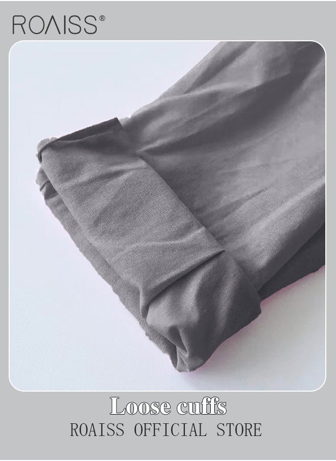 roaiss - Ladies 2 Piece Set New Trend Fashion Classic Solid Color Cotton Linen Shirt Suit Summer Spring Plus Size Clothes for Women Breathable and Cool Long-Sleeve Lapel Shirt Loose Pants - Image 1