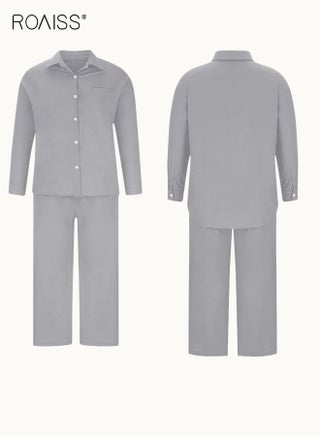 Ladies 2 Piece Set New Trend Fashion Classic Solid Color Cotton Linen Shirt Suit Summer Spring Plus Size Clothes for Women Breathable and Cool Long-Sleeve Lapel Shirt Loose Pants - view 4