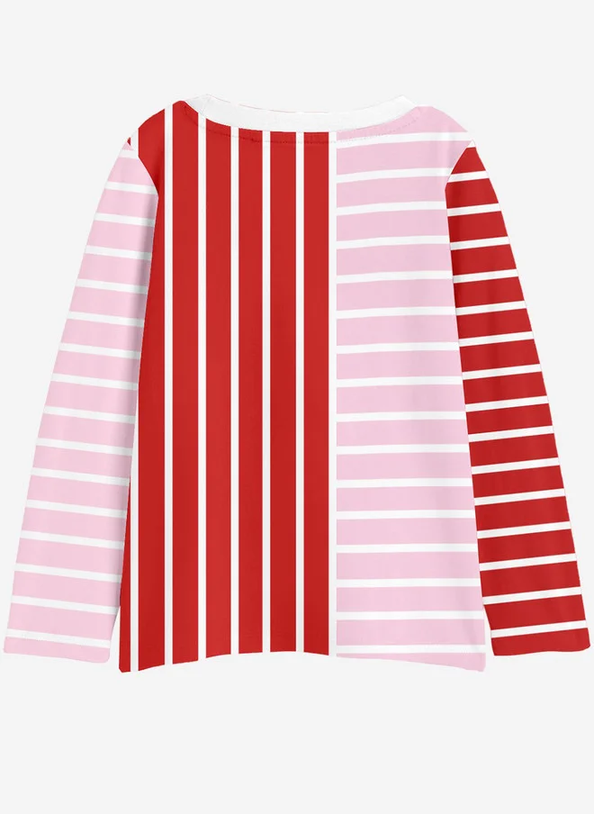 بونكيدز BONKIDS Girls Striped Round Neck Long Sleeves T-shirt