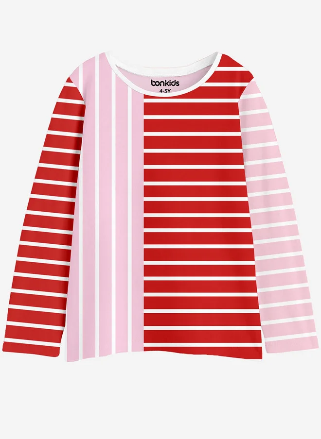 بونكيدز BONKIDS Girls Striped Round Neck Long Sleeves T-shirt