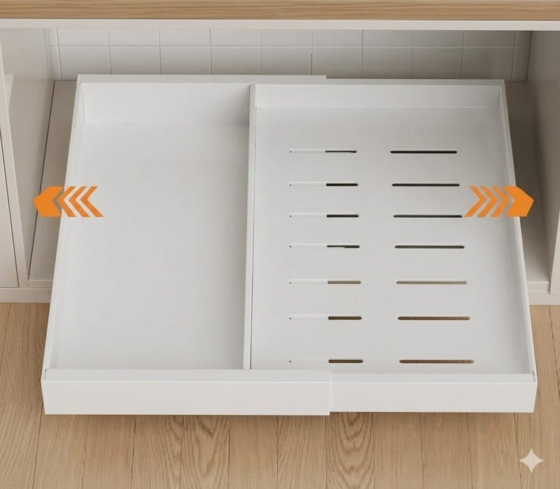 Adjustable Pull Out Cabinet Organizer Drawer, Heavy Duty Steel Sliding Storage Shelf, Expandable Kitchen Cabinet Organizer, White Pull Out Basket for Pantry and Kitchen Storage - Image 4