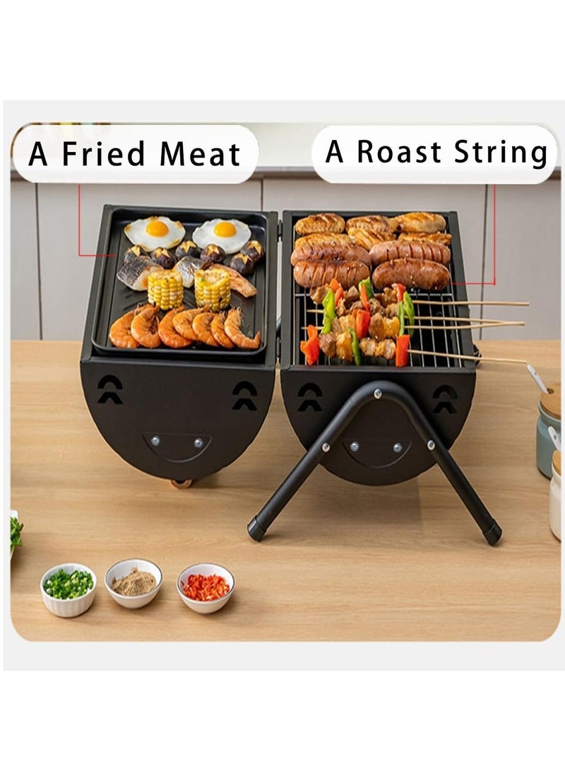 شو وو شواية فحم محمولة، مناسبة للأنشطة الخارجية والتخييم والنزهات وحفلات الشاطئ وطهي المأكولات البحرية وشواء اللحوم وشرائح اللحم المقلي لعدة أشخاص. - Image 2