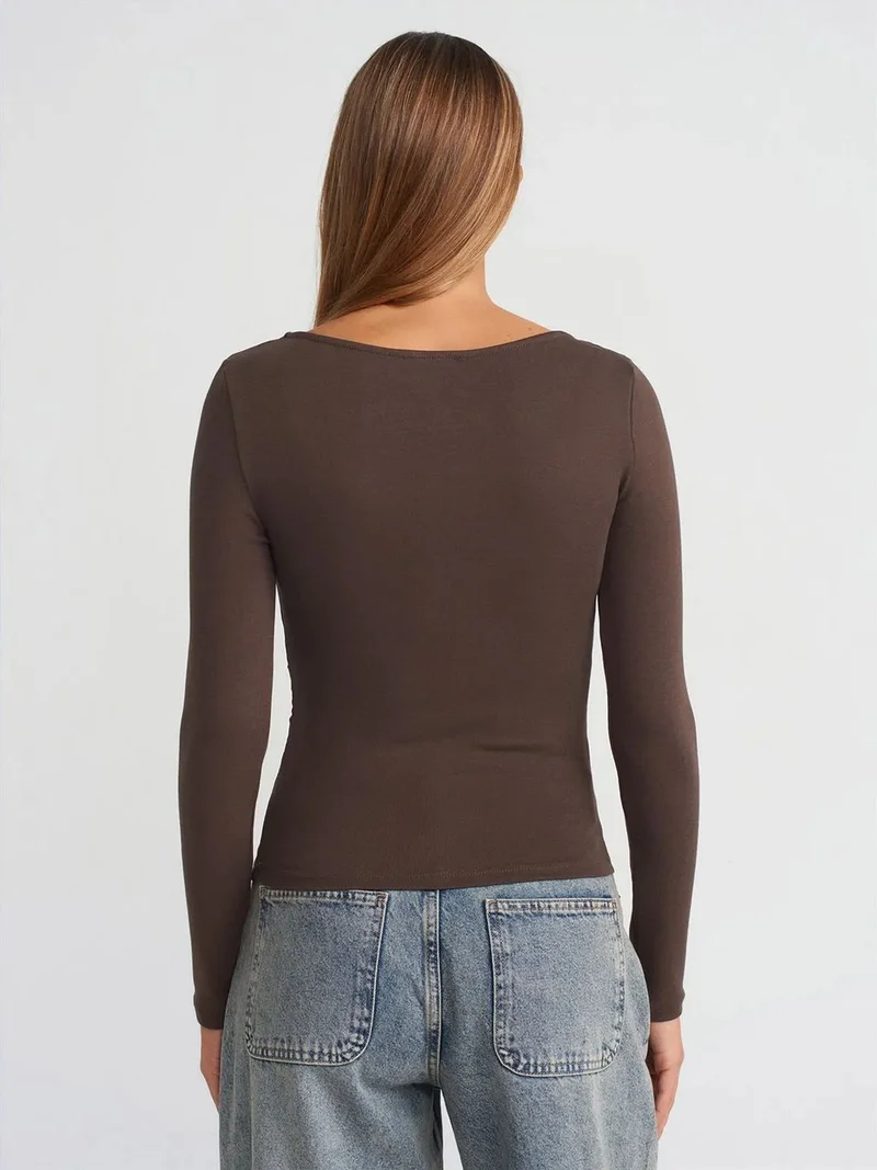 Dilvin DILVIN Slim Fit Ribbed Boat Neck Blouse