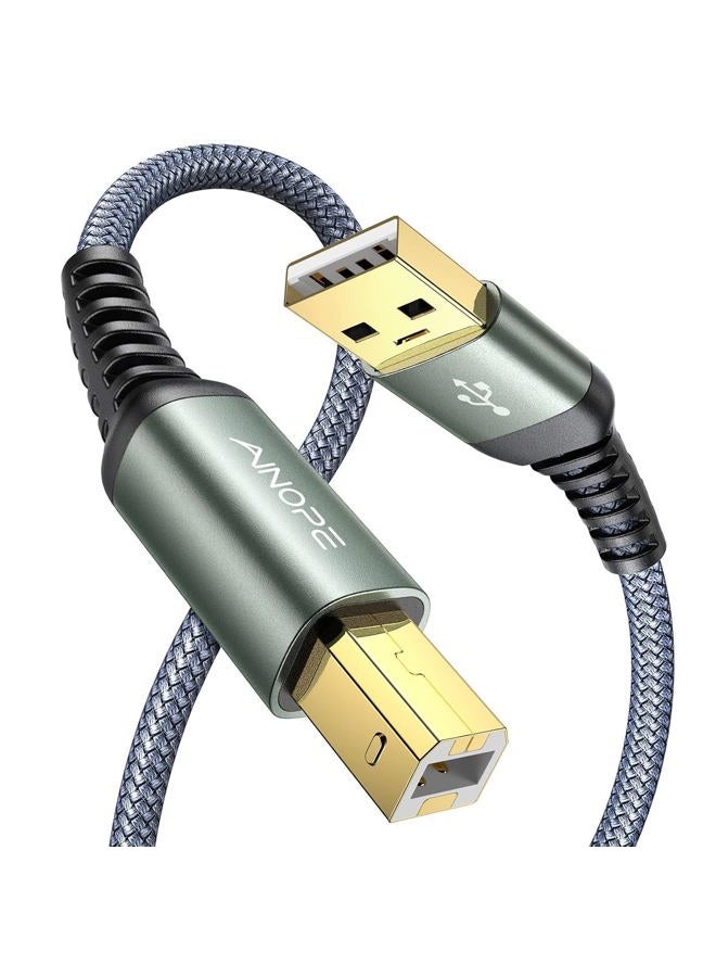 Ainope Printer Cable USB A to USB B Printer Cable High-Speed Nylon Braided USB 2.0 MIDI Cable for HP Canon Brother Dell Epson Lexmark DAC, 6.6ft/Grey - Image 1