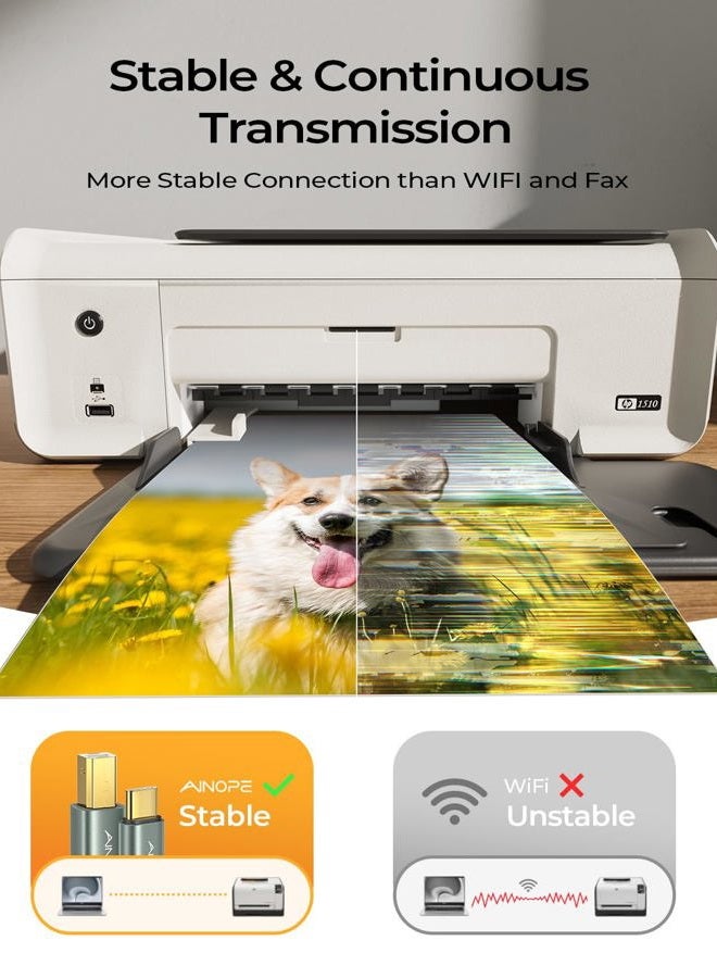 Ainope Printer Cable USB A to USB B Printer Cable High-Speed Nylon Braided USB 2.0 MIDI Cable for HP Canon Brother Dell Epson Lexmark DAC, 6.6ft/Grey - Image 4