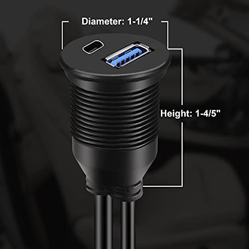 BATIGE Type C 3.1 and USB 3.0 Car Mount Flush Cable Male to Female Waterproof Extension for Car Truck Boat Motorcycle Dashboard Panel - 3ft - Image 4
