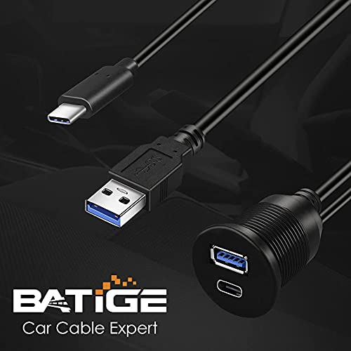 BATIGE Type C 3.1 and USB 3.0 Car Mount Flush Cable Male to Female Waterproof Extension for Car Truck Boat Motorcycle Dashboard Panel - 3ft - Image 3