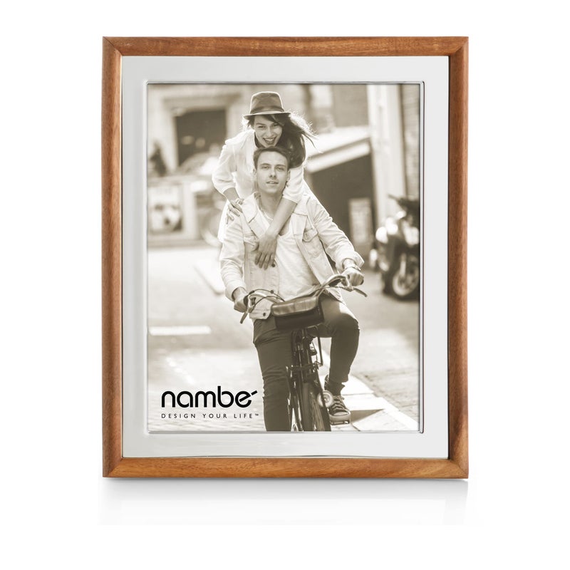 Nambe Nambe Hayden Picture Frame 8 x 10  Vintage and Contemporary Design  Tabletop Display and Home Office Dcor  Made of Silver Plate Acacia Wood and Glass  Designed by Mike Altomari
