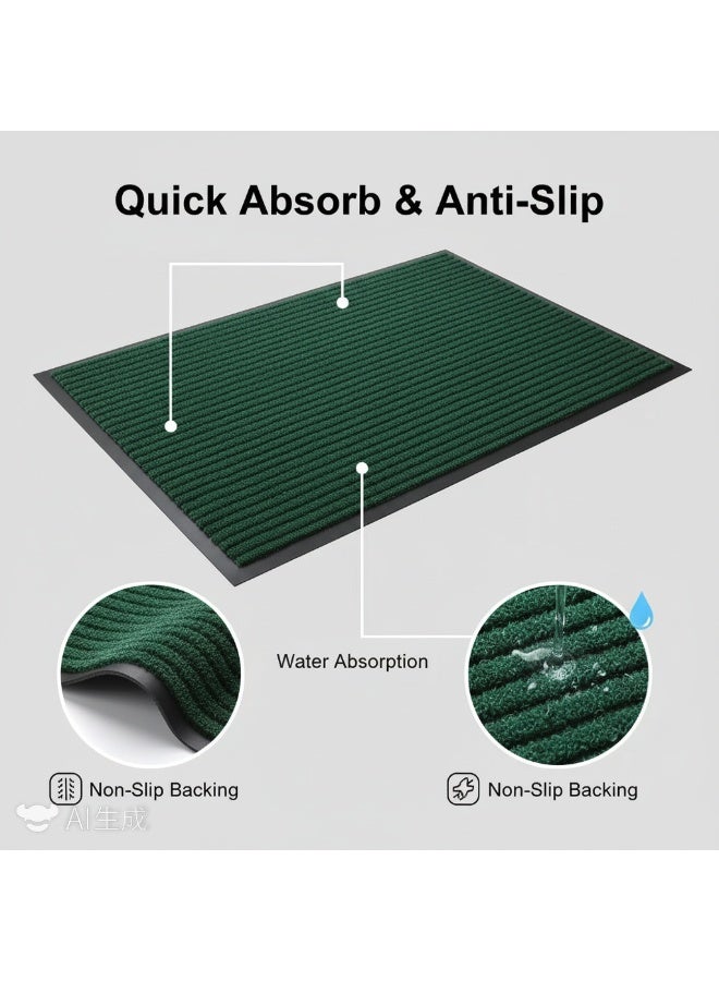 Bluejw سجادة باب مدخل مخططة ممتصة للماء باللون الأخضر - Image 3