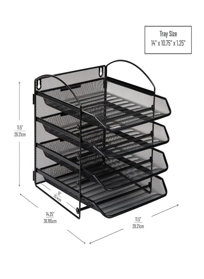 Mind Reader 4-Tier Paper Tray, File Storage, Desktop Organizer, Wall Mountable, File Organization, Metal Mesh, Black - Image 3