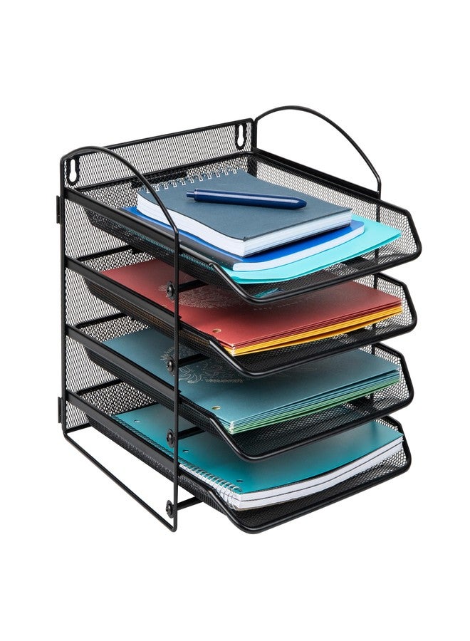 Mind Reader 4-Tier Paper Tray, File Storage, Desktop Organizer, Wall Mountable, File Organization, Metal Mesh, Black - Image 1