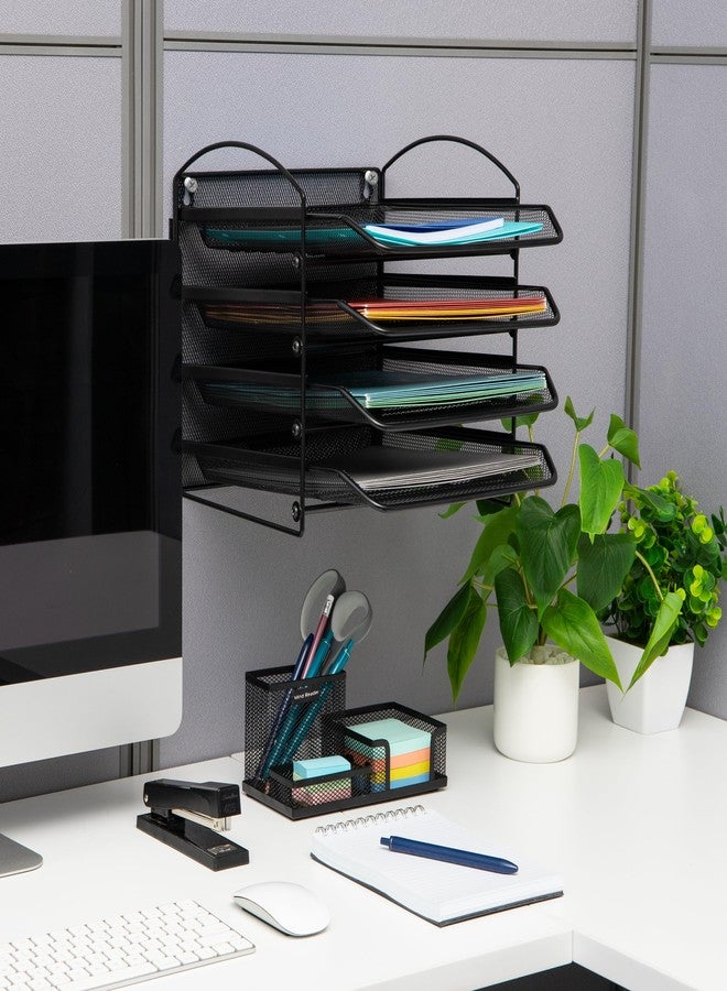 Mind Reader 4-Tier Paper Tray, File Storage, Desktop Organizer, Wall Mountable, File Organization, Metal Mesh, Black - Image 2