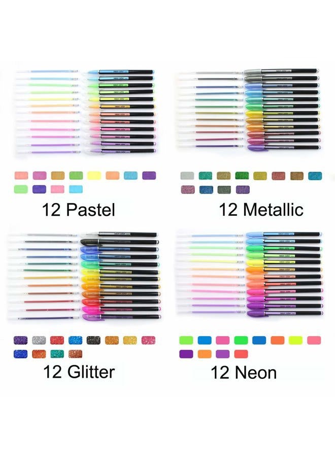 SAYEEC Super 48 Packs Glitter Metallic Gel Pen Set ColorIng Gel Pens Set for Adult Coloring Books Art Drawing Writing 1mm Tip Range 12 Metallic,12 Glitter,12 Neon,12 WaterChalk - Image 3