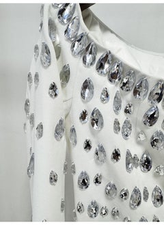 Madam Uniq Heavy-Duty Beaded and Rhinestone One-Shoulder Water Drop Long Dress  - Image 5