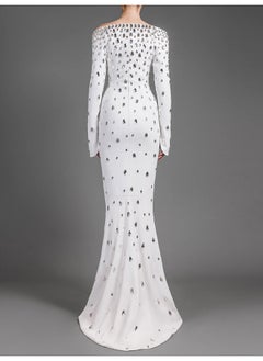 Madam Uniq Heavy-Duty Beaded and Rhinestone One-Shoulder Water Drop Long Dress  - Image 2