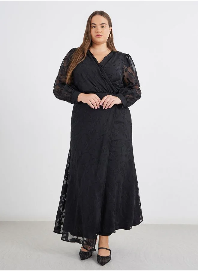 ستايلي Styli Plus Black Maxi Dress with Balloon Sleeve