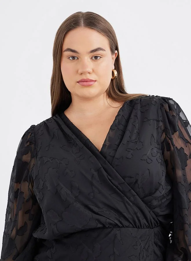 Styli Plus Black Maxi Dress with Balloon Sleeve