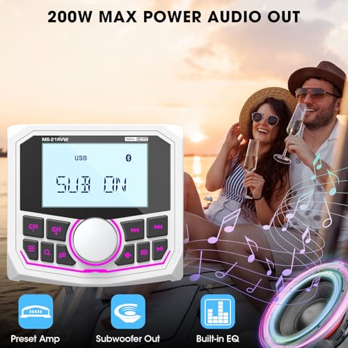DOVOX Bluetooth Boat Radio Receiver Waterproof: DOVOX Marine Gauge Stereo for Boat - 2.8 Inch LCD Display AM FM USB AUX Subwoofer for Golf Cart ATV UTV SXS Yacht - Image 5