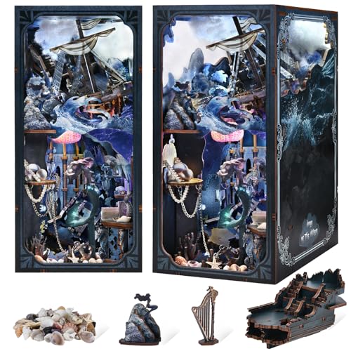 MiniCity Book Nook Kit DIY Doll House Booknook Miniature Kit for Bookshelf Doll Houses for Adults Teen Halloween 3D Wooden Puzzle Bookends with Led Light and Dust Cover Sirens Song - Image 1