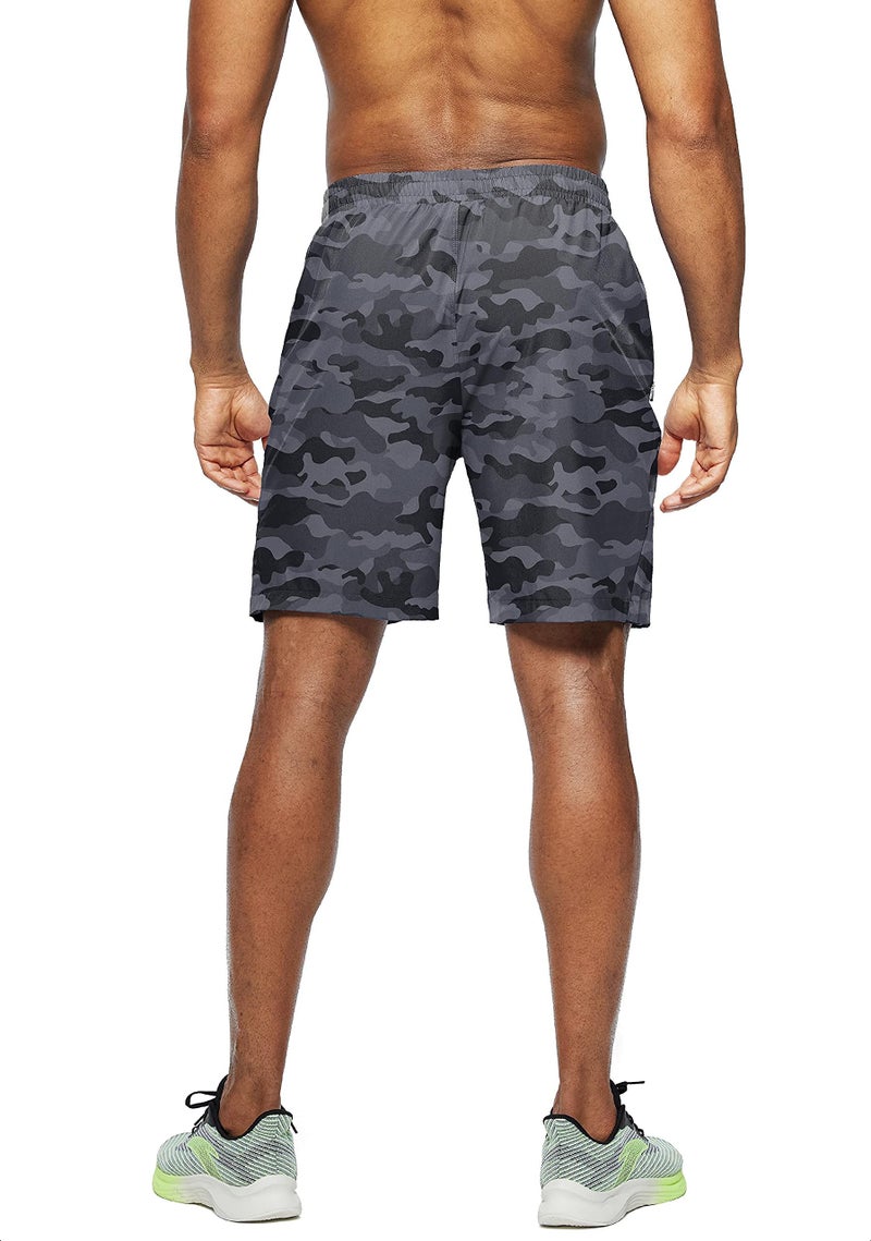 Pudolla Men's Workout Running Shorts Lightweight Gym Athletic Shorts for Men with Zipper Pockets (Camo Black Medium) - Image 3