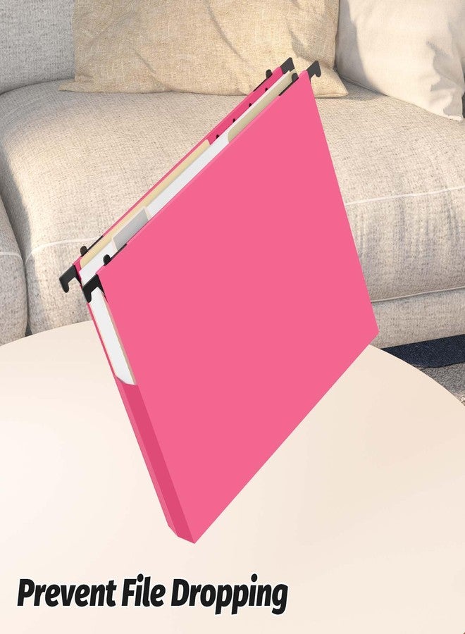 Shutex Extra Capacity Plastic Hanging File Folders,12 Pack Reinforced Expanding Hang Folder Letter Size,Accordian Pocket,Heavy Duty 2 Inch Expansion, Hard Hanging Folder Organizer for Office Home,Pink - Image 4