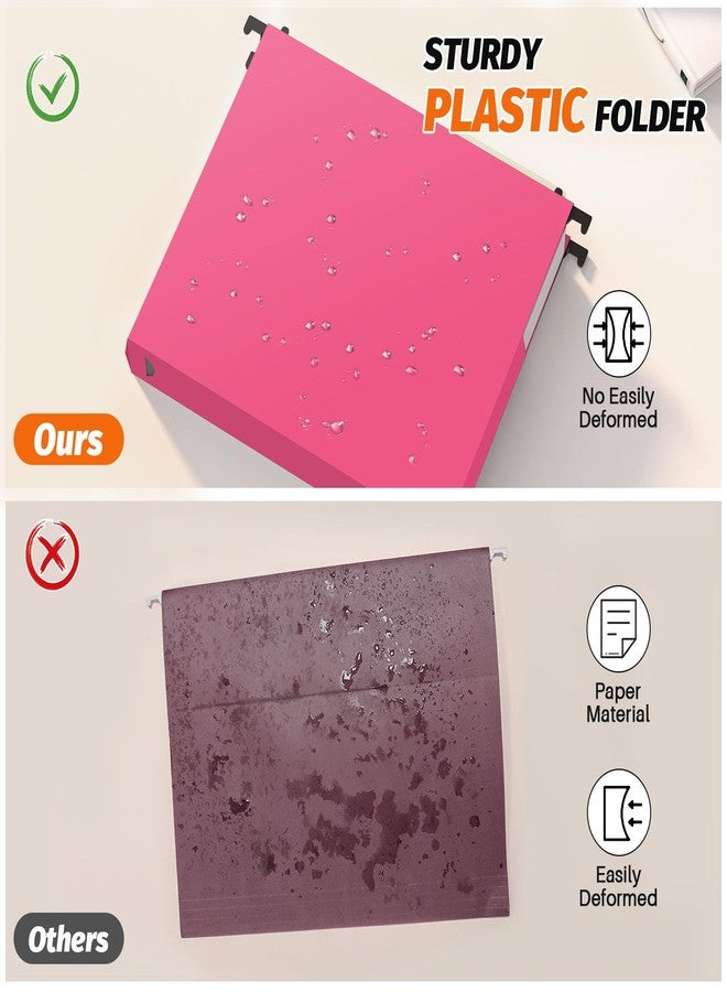 Shutex Extra Capacity Plastic Hanging File Folders,12 Pack Reinforced Expanding Hang Folder Letter Size,Accordian Pocket,Heavy Duty 2 Inch Expansion, Hard Hanging Folder Organizer for Office Home,Pink - Image 2