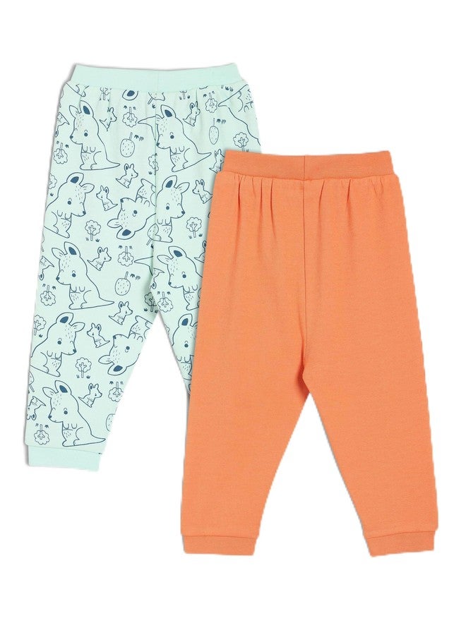 miniklub Cotton Pack of 2 Animal Printed & Solid Knit Bottoms - (0-3M) - Image 1