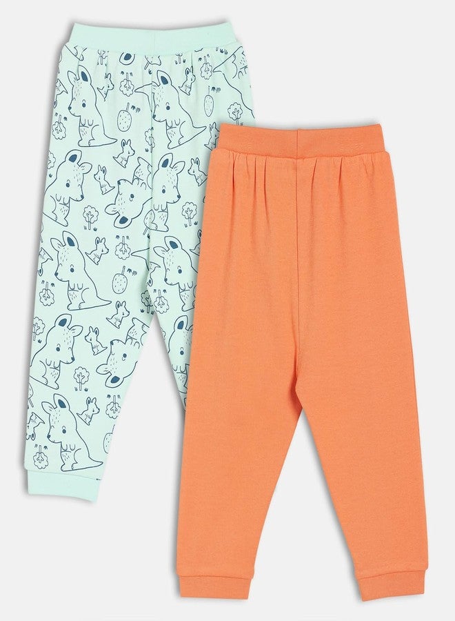 miniklub Cotton Pack of 2 Animal Printed & Solid Knit Bottoms - (0-3M) - Image 2