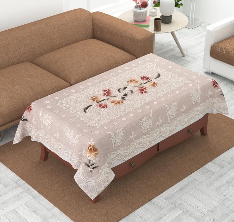 HOMECROWN Cotton Polyester Net Fabric Floral 5 Seater Sofa Cover with Matching 4 Seater Center Table Cover Set Brown - Image 4