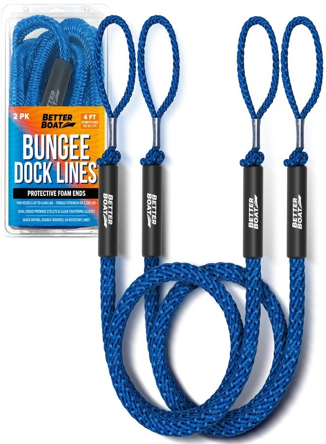 Better Boat 2-Pack Blue Bungee Dock Lines, Marine Grade Boat Rope, Jet Ski or PWC Mooring Ties, Boating Accessories for Boats - Image 1