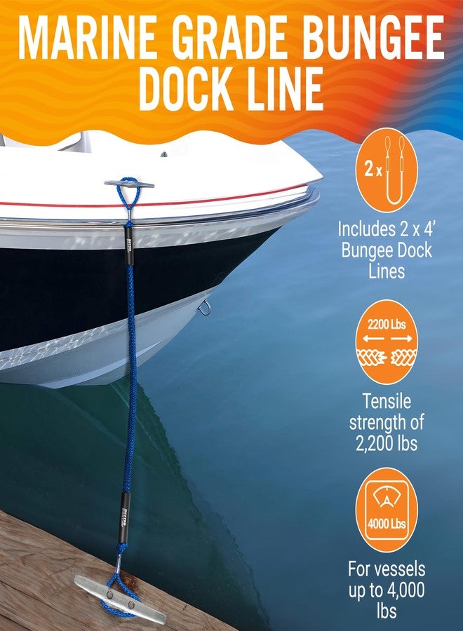 Better Boat 2-Pack Blue Bungee Dock Lines, Marine Grade Boat Rope, Jet Ski or PWC Mooring Ties, Boating Accessories for Boats - Image 2